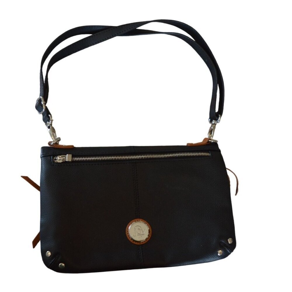 JOY Black Pebbled Leather Fold Over Crossbody Bag with RFID Protection Fall Boho
